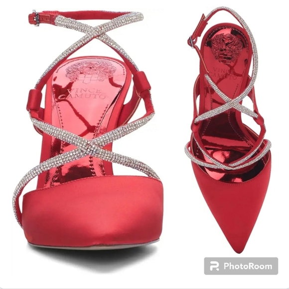 🔥TODAY ONLY 🔥Vince Camuto Red Shoes Heels Pointed Toe Satin New Sz 7.5 - Picture 4 of 9